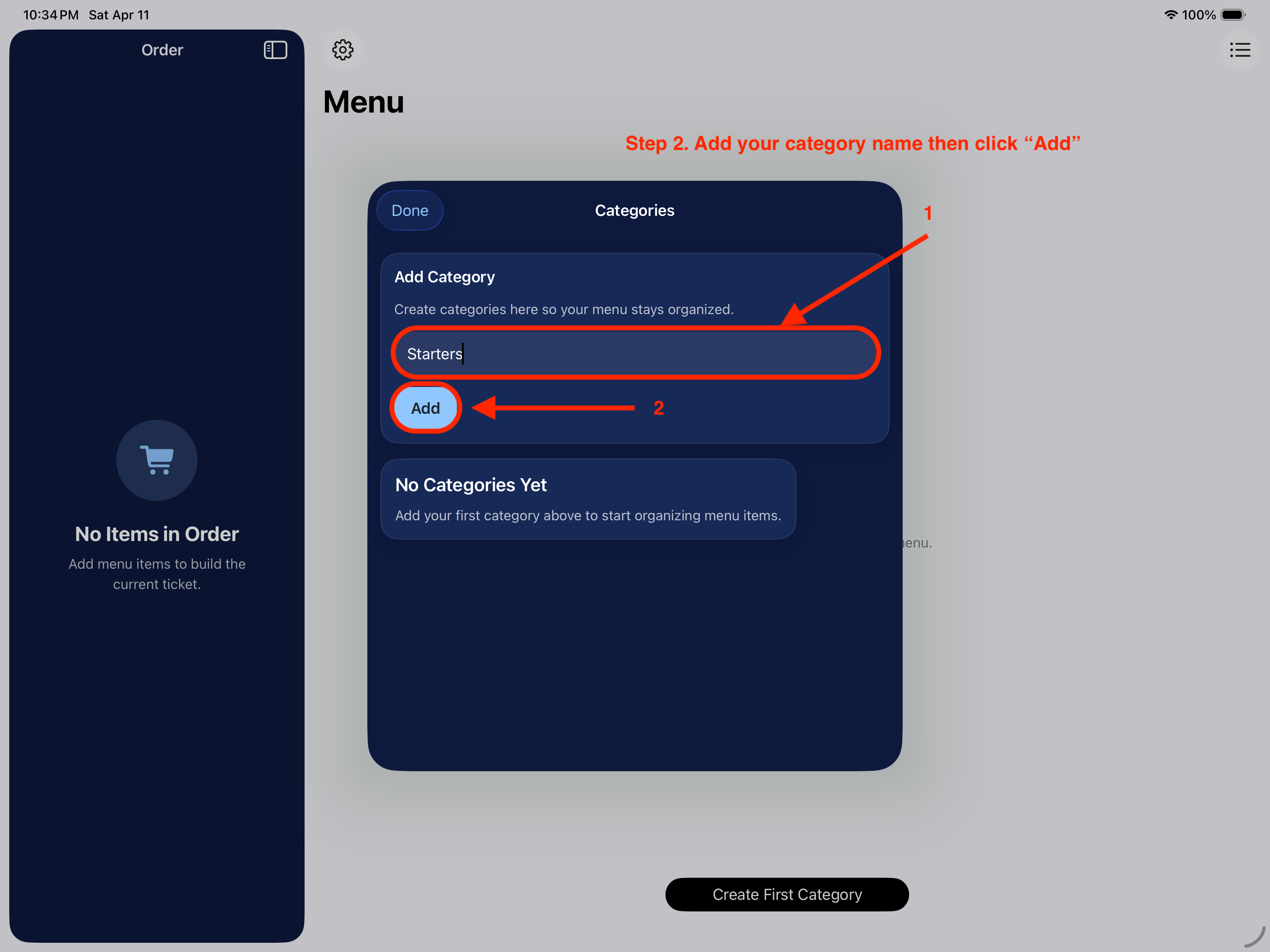 Add category form in Elephant POS