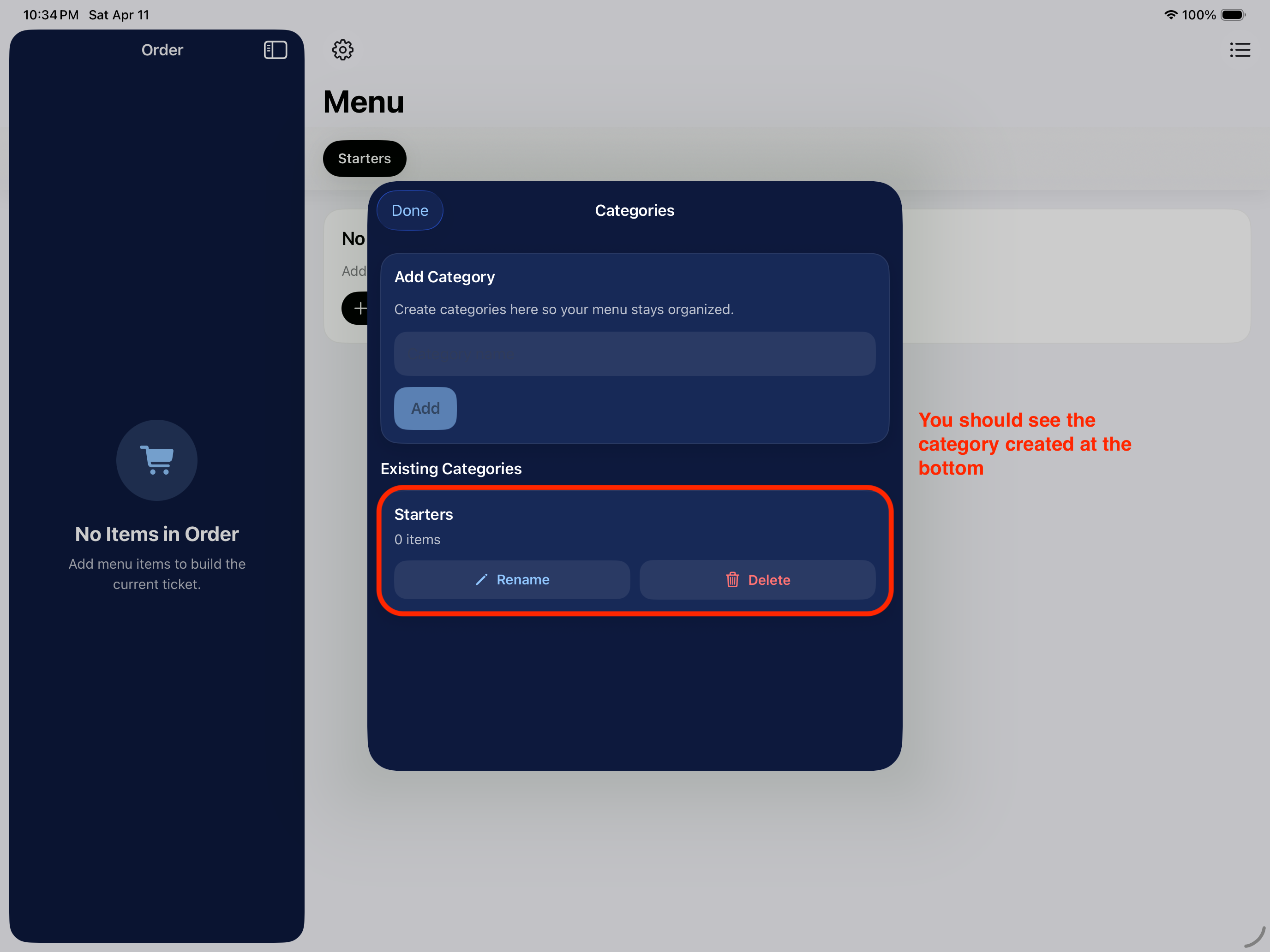 Created category in Elephant POS