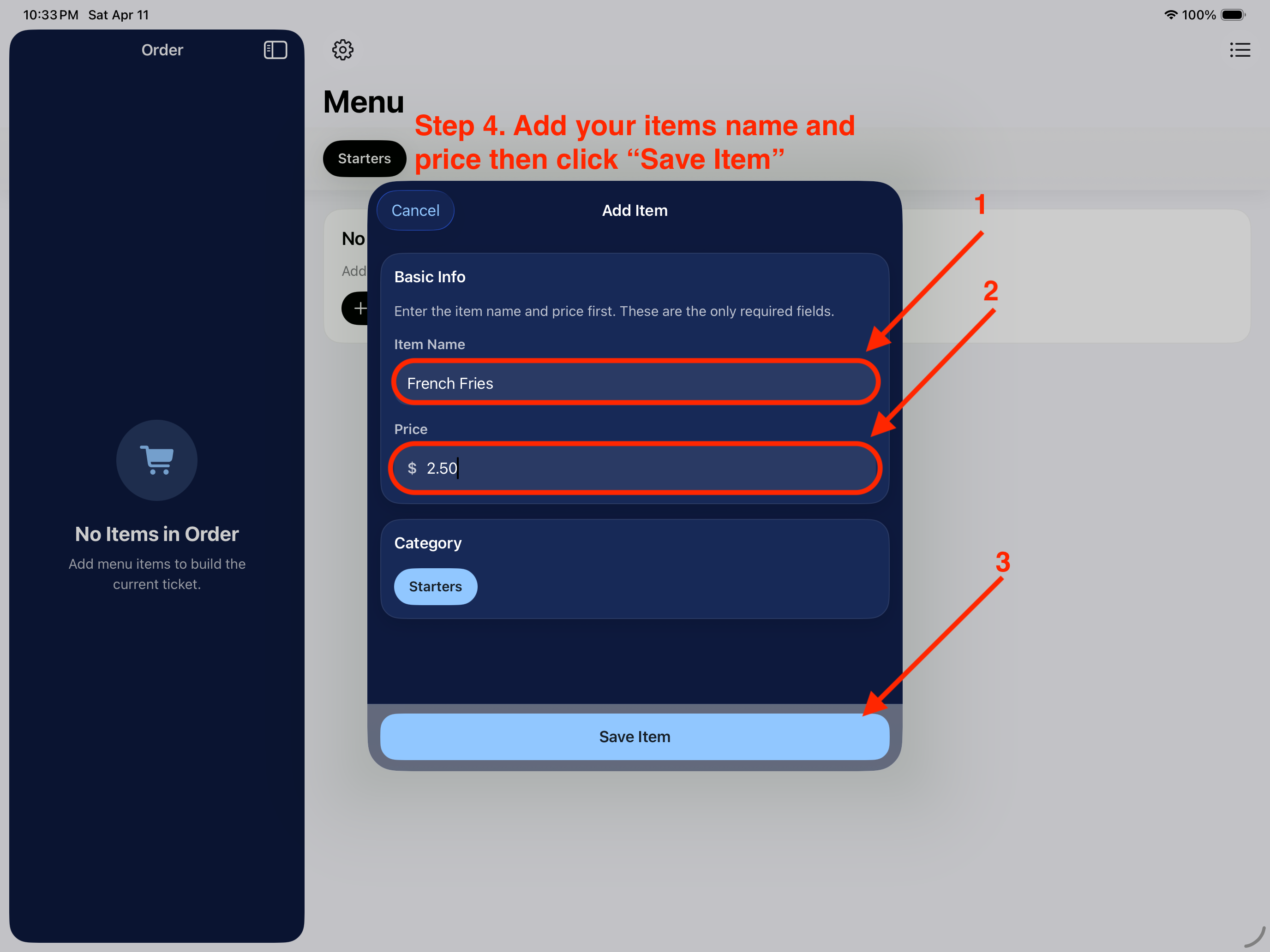 Add item form in Elephant POS