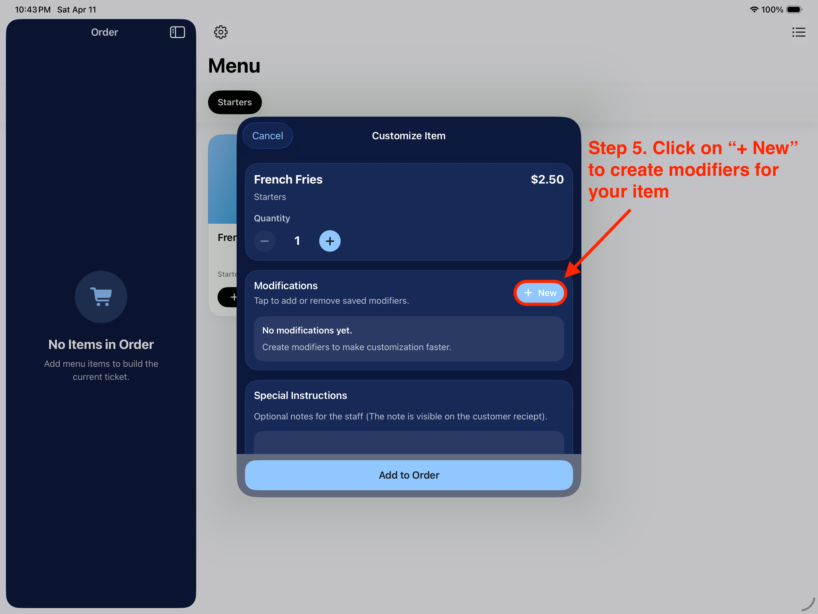 Create new modifier button in Elephant POS