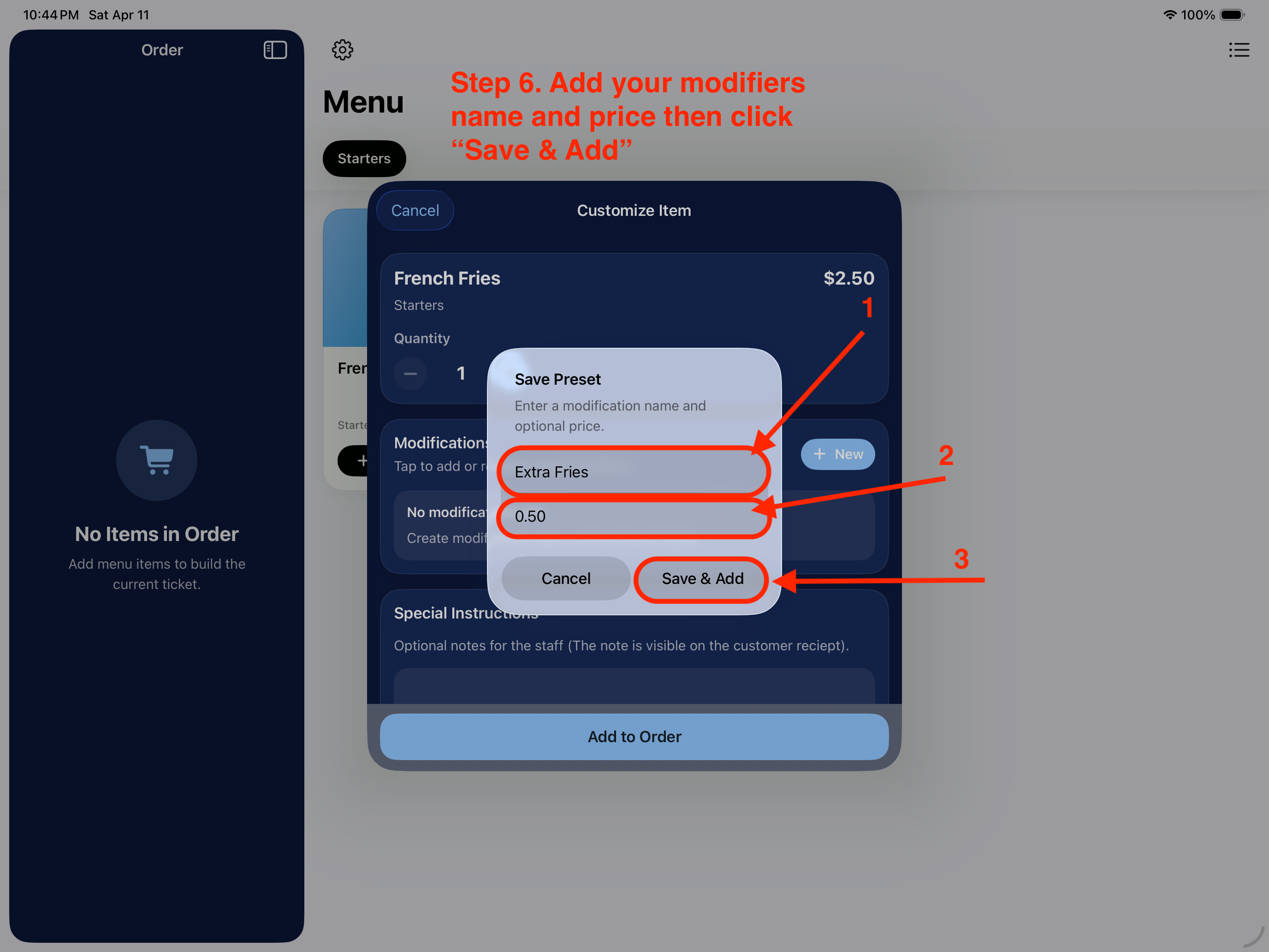Add modifier form in Elephant POS