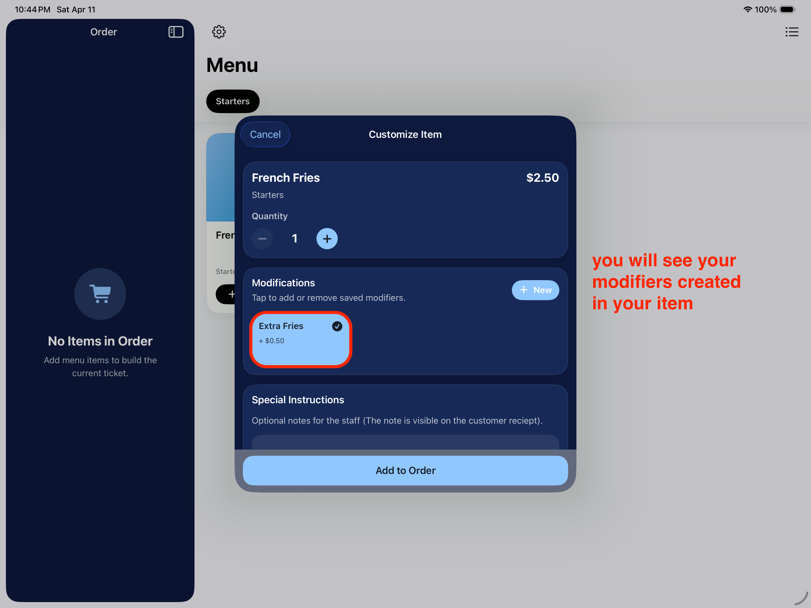 Created modifiers in Elephant POS