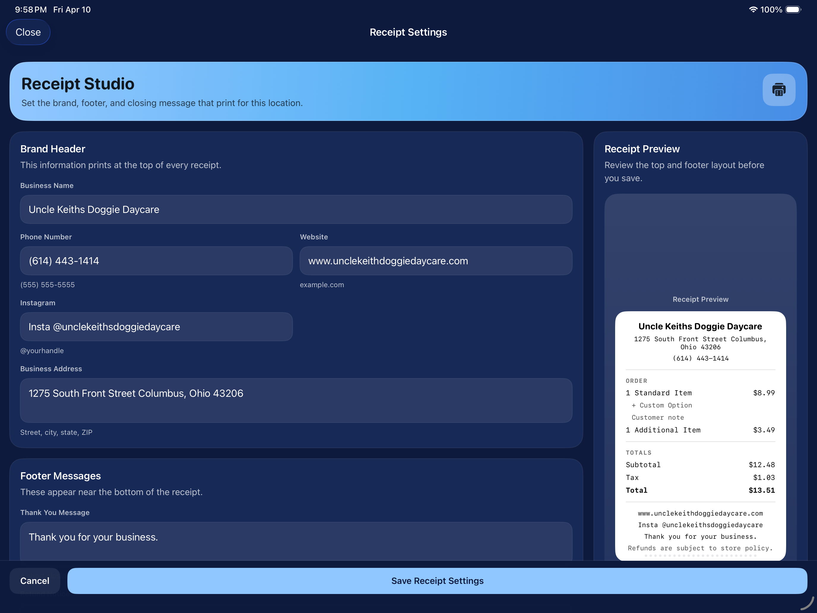 Elephant POS live receipt editing on iPad