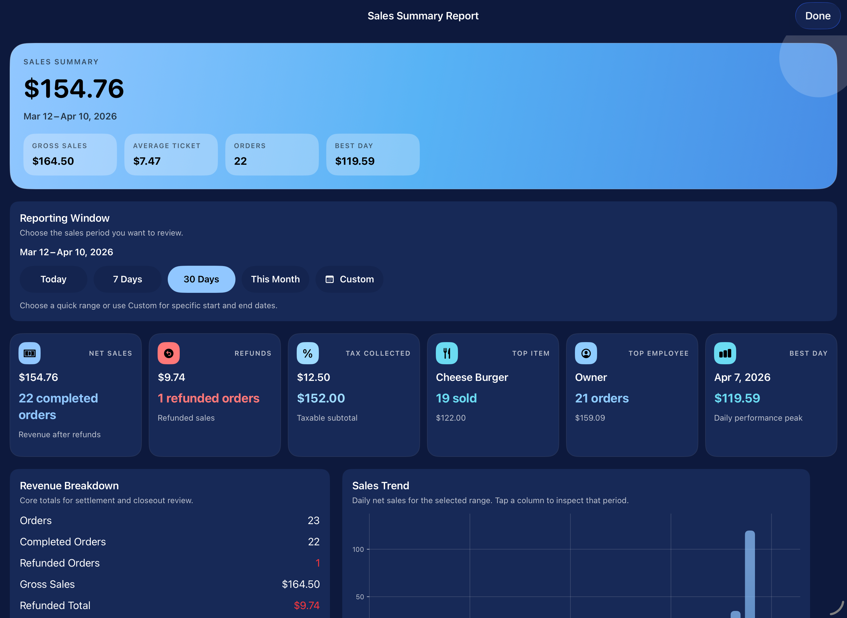 Elephant POS sales summary on iPad